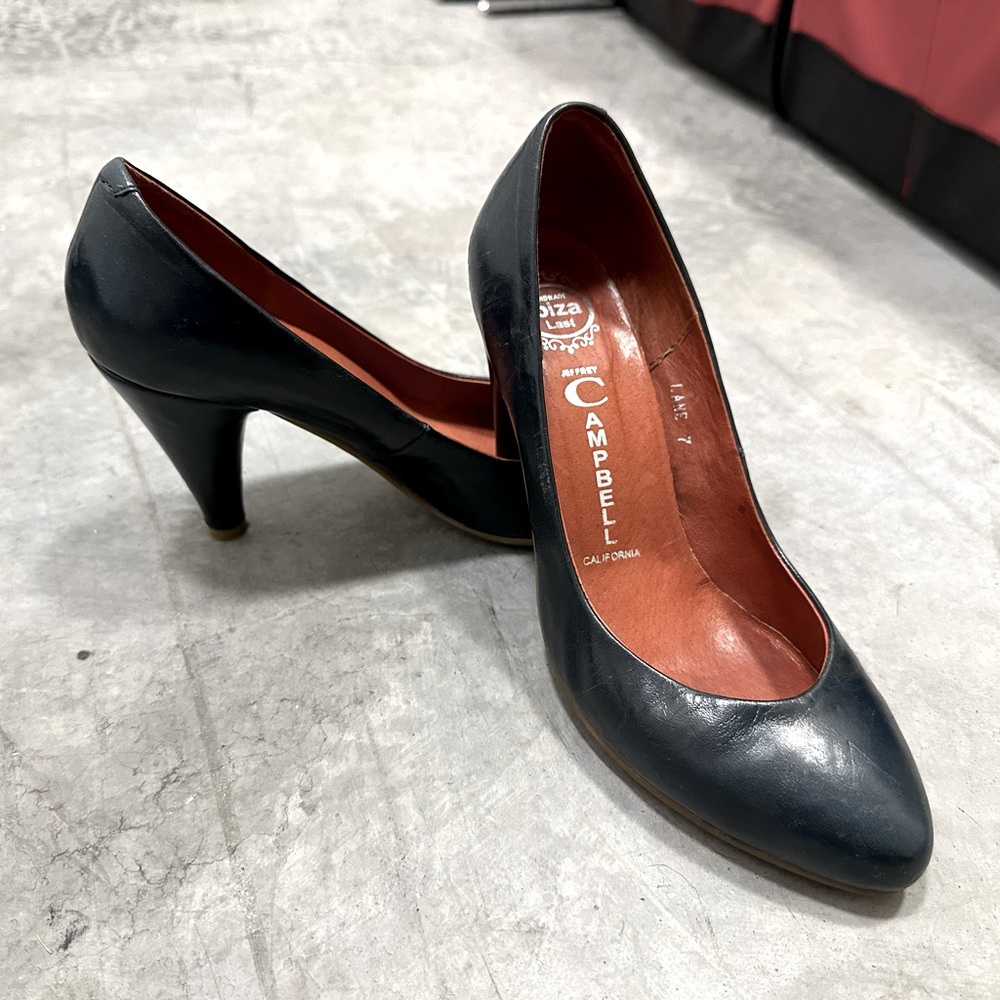Jeffrey Campbell Handmade IBIZA Last 38 7.5 navy leather pump heel